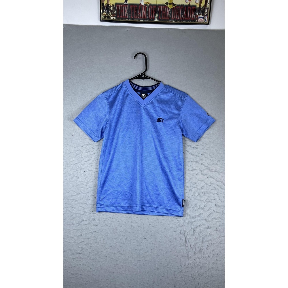 Starter Shirt Boys 8 Blue Mesh V Neck Athletic Jersey Lightweight Top Gym